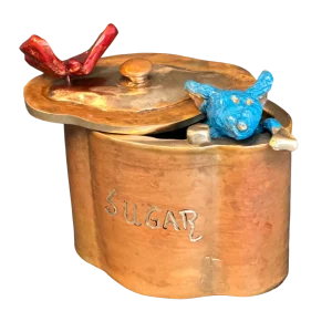 Sugar jar ‘Misty & Red Butterfly’ <div class='maat'>13x16cm</div>